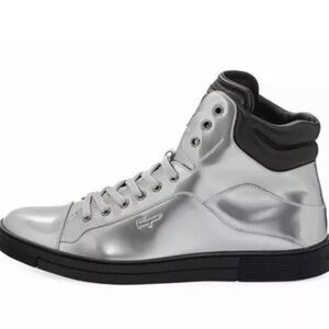 Salvatore Ferragamo Metallic Silver Sneakers